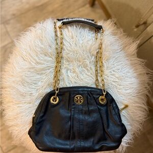 Tory Burch black Leather gold Chain Shoulder Bag